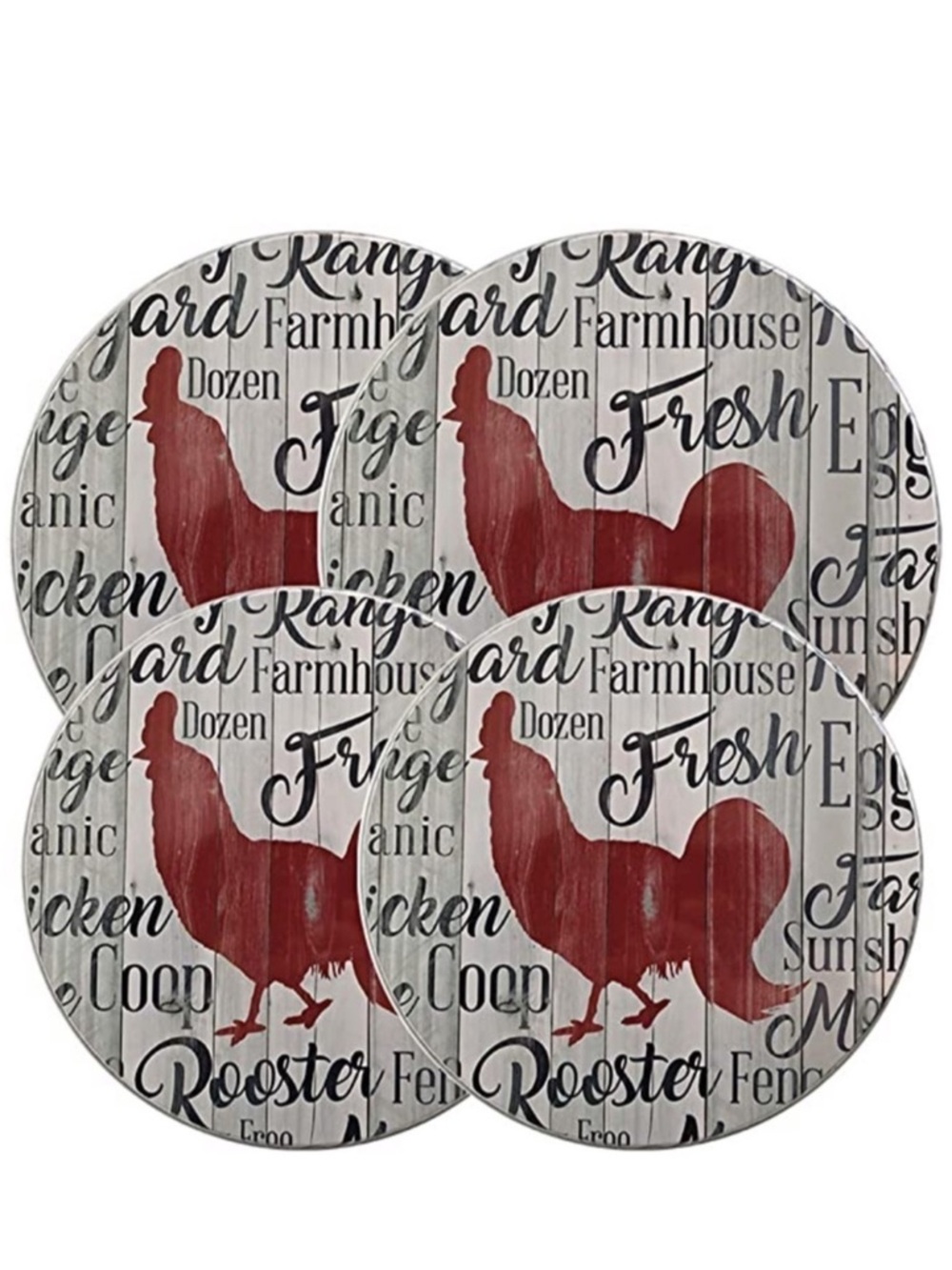 Range Kleen Burner Covers Farmhouse Rooster Decor Chicken Red White 4 Pc - Picture 10 of 10